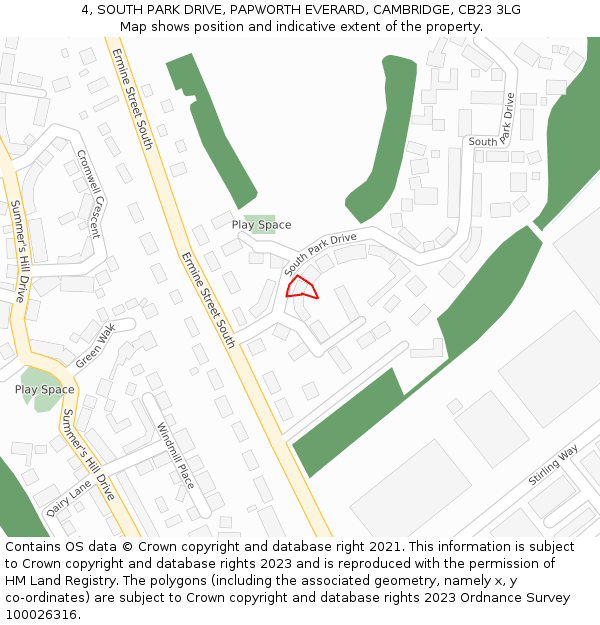 4, SOUTH PARK DRIVE, PAPWORTH EVERARD, CAMBRIDGE, CB23 3LG: Location map and indicative extent of plot