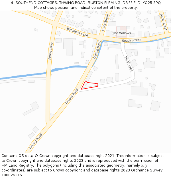 4, SOUTHEND COTTAGES, THWING ROAD, BURTON FLEMING, DRIFFIELD, YO25 3PQ: Location map and indicative extent of plot
