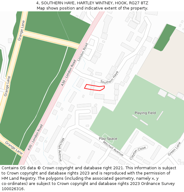 4, SOUTHERN HAYE, HARTLEY WINTNEY, HOOK, RG27 8TZ: Location map and indicative extent of plot