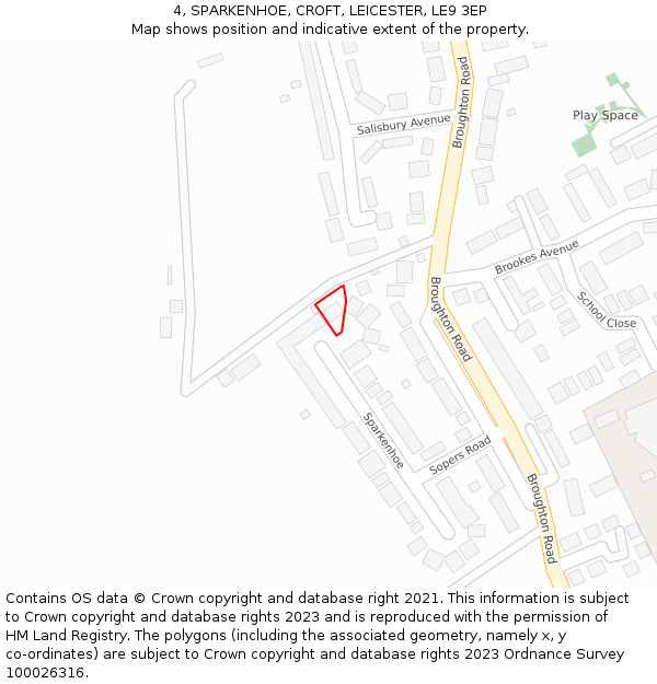 4, SPARKENHOE, CROFT, LEICESTER, LE9 3EP: Location map and indicative extent of plot