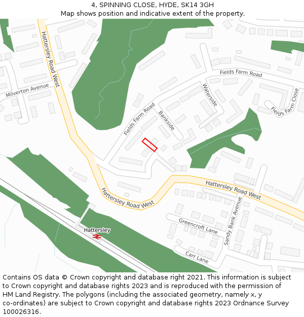 4, SPINNING CLOSE, HYDE, SK14 3GH: Location map and indicative extent of plot