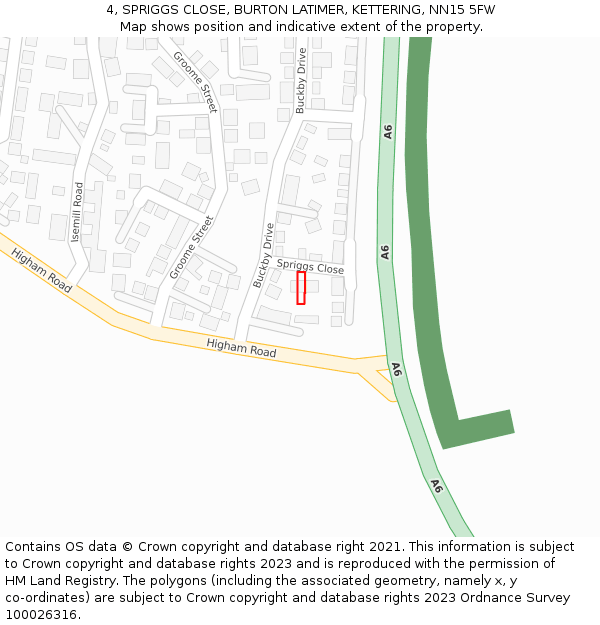 4, SPRIGGS CLOSE, BURTON LATIMER, KETTERING, NN15 5FW: Location map and indicative extent of plot