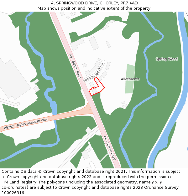 4, SPRINGWOOD DRIVE, CHORLEY, PR7 4AD: Location map and indicative extent of plot