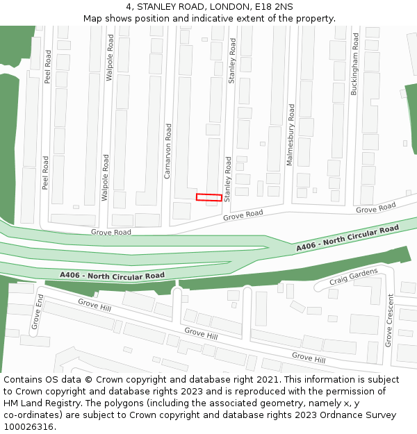 4, STANLEY ROAD, LONDON, E18 2NS: Location map and indicative extent of plot