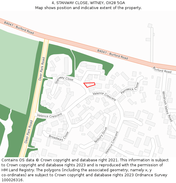 4, STANWAY CLOSE, WITNEY, OX28 5GA: Location map and indicative extent of plot