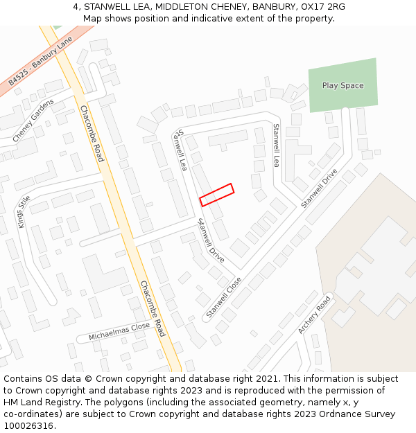 4, STANWELL LEA, MIDDLETON CHENEY, BANBURY, OX17 2RG: Location map and indicative extent of plot