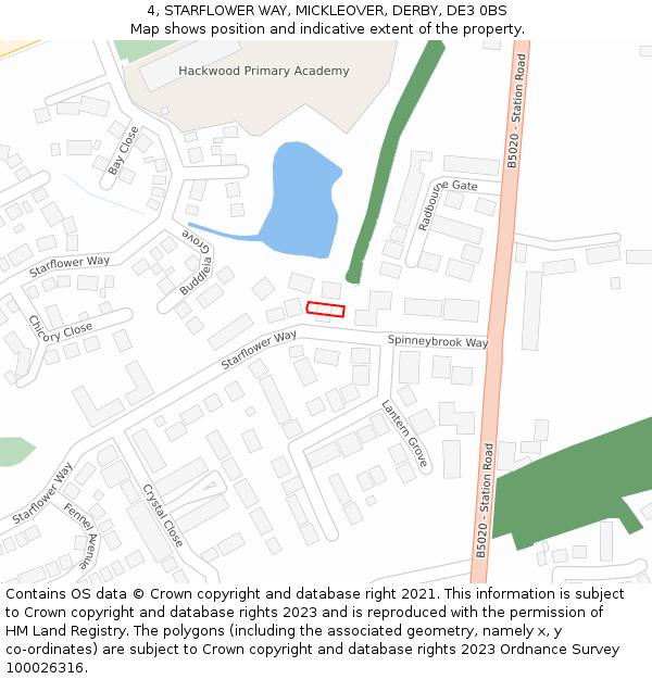 4, STARFLOWER WAY, MICKLEOVER, DERBY, DE3 0BS: Location map and indicative extent of plot