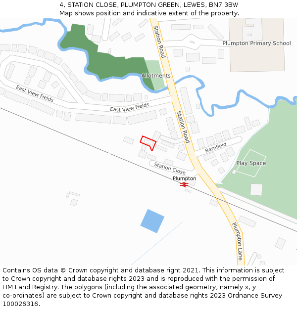 4, STATION CLOSE, PLUMPTON GREEN, LEWES, BN7 3BW: Location map and indicative extent of plot