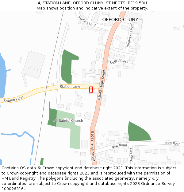 4, STATION LANE, OFFORD CLUNY, ST NEOTS, PE19 5RU: Location map and indicative extent of plot