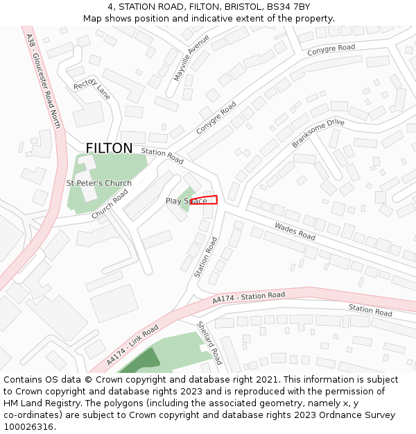 4, STATION ROAD, FILTON, BRISTOL, BS34 7BY: Location map and indicative extent of plot