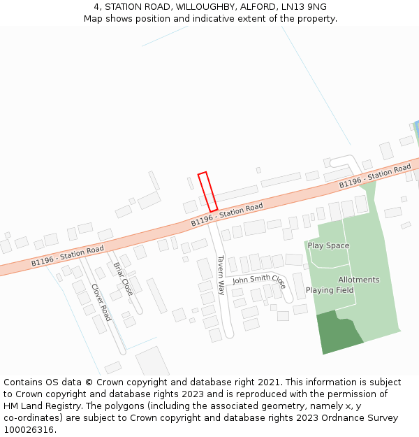 4, STATION ROAD, WILLOUGHBY, ALFORD, LN13 9NG: Location map and indicative extent of plot