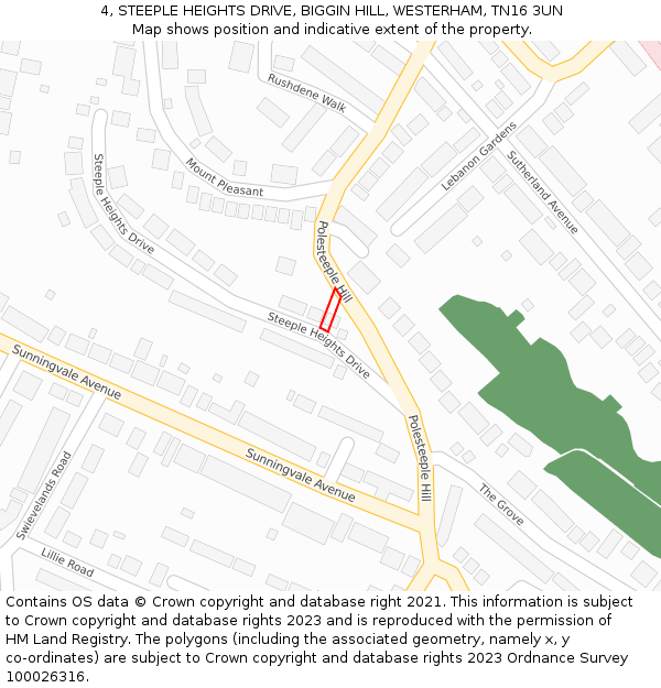 4, STEEPLE HEIGHTS DRIVE, BIGGIN HILL, WESTERHAM, TN16 3UN: Location map and indicative extent of plot