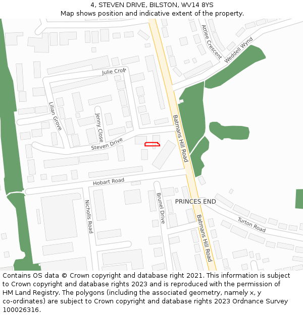 4, STEVEN DRIVE, BILSTON, WV14 8YS: Location map and indicative extent of plot