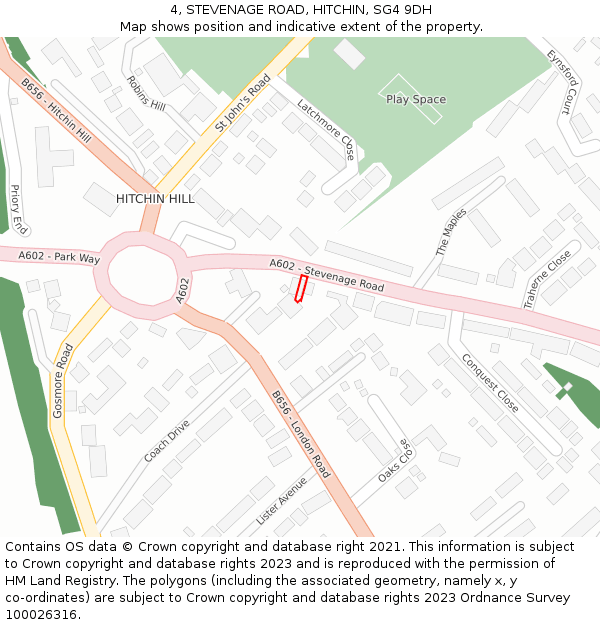 4, STEVENAGE ROAD, HITCHIN, SG4 9DH: Location map and indicative extent of plot