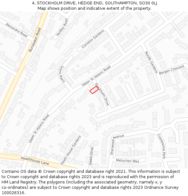 4, STOCKHOLM DRIVE, HEDGE END, SOUTHAMPTON, SO30 0LJ: Location map and indicative extent of plot