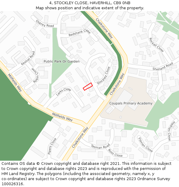 4, STOCKLEY CLOSE, HAVERHILL, CB9 0NB: Location map and indicative extent of plot