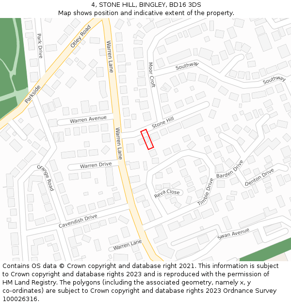 4, STONE HILL, BINGLEY, BD16 3DS: Location map and indicative extent of plot