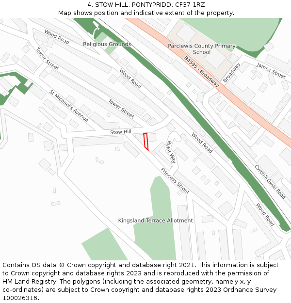 4, STOW HILL, PONTYPRIDD, CF37 1RZ: Location map and indicative extent of plot
