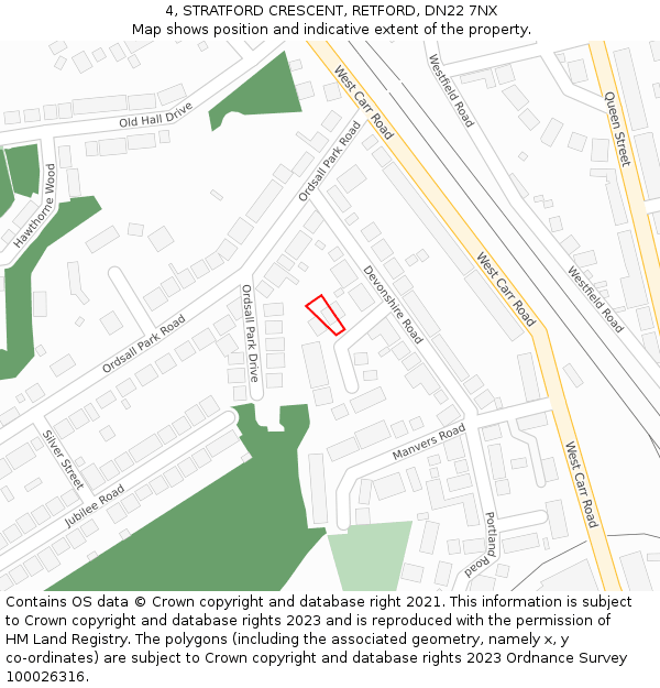 4, STRATFORD CRESCENT, RETFORD, DN22 7NX: Location map and indicative extent of plot