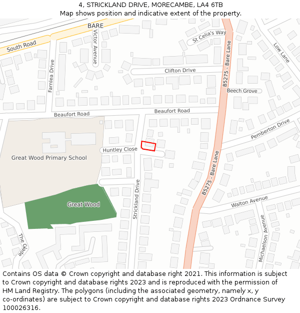 4, STRICKLAND DRIVE, MORECAMBE, LA4 6TB: Location map and indicative extent of plot