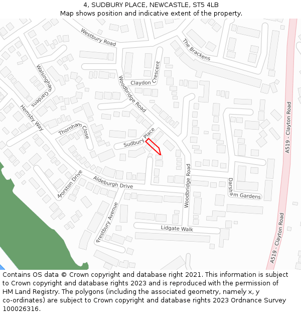 4, SUDBURY PLACE, NEWCASTLE, ST5 4LB: Location map and indicative extent of plot