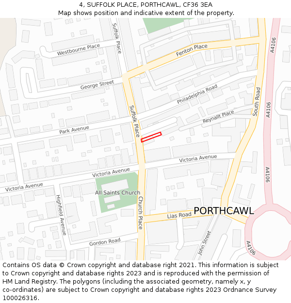 4, SUFFOLK PLACE, PORTHCAWL, CF36 3EA: Location map and indicative extent of plot