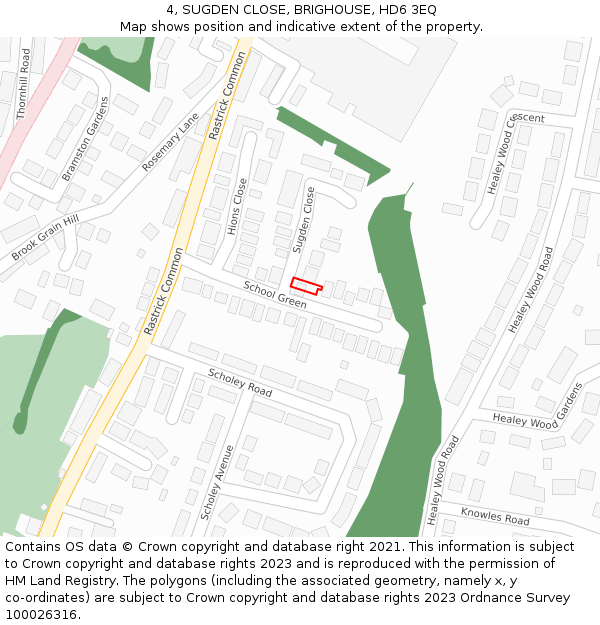 4, SUGDEN CLOSE, BRIGHOUSE, HD6 3EQ: Location map and indicative extent of plot