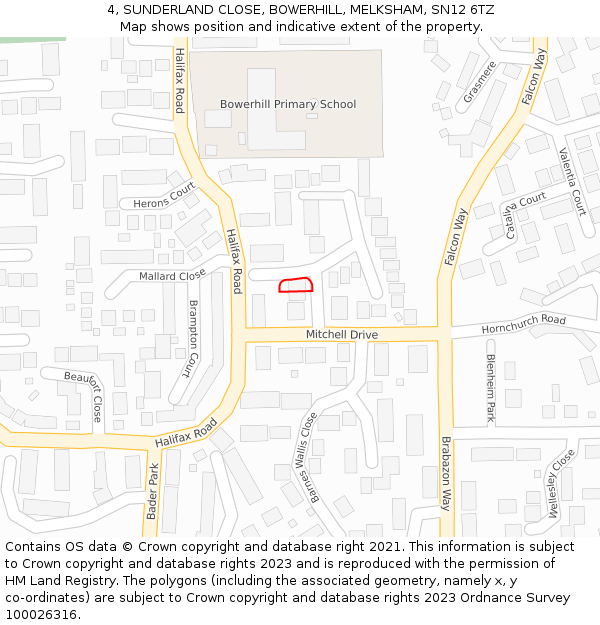 4, SUNDERLAND CLOSE, BOWERHILL, MELKSHAM, SN12 6TZ: Location map and indicative extent of plot