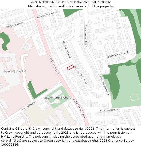 4, SUNNINGDALE CLOSE, STOKE-ON-TRENT, ST6 7BP: Location map and indicative extent of plot