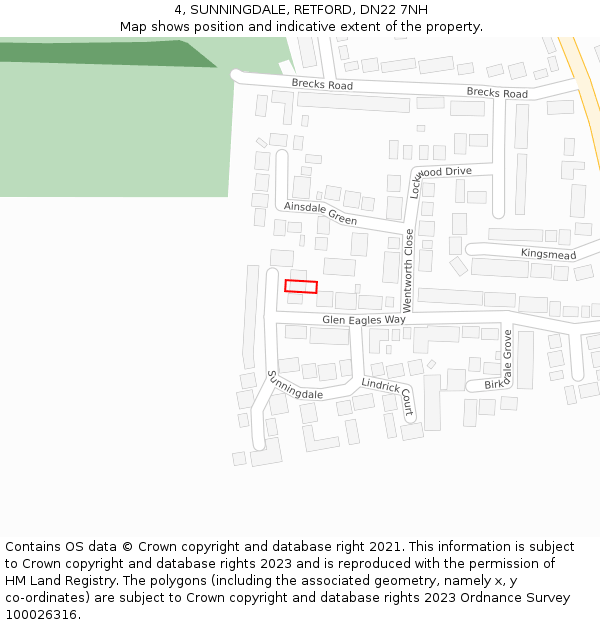 4, SUNNINGDALE, RETFORD, DN22 7NH: Location map and indicative extent of plot