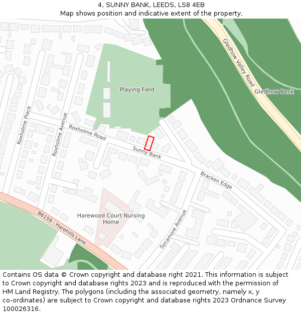 4, SUNNY BANK, LEEDS, LS8 4EB: Location map and indicative extent of plot
