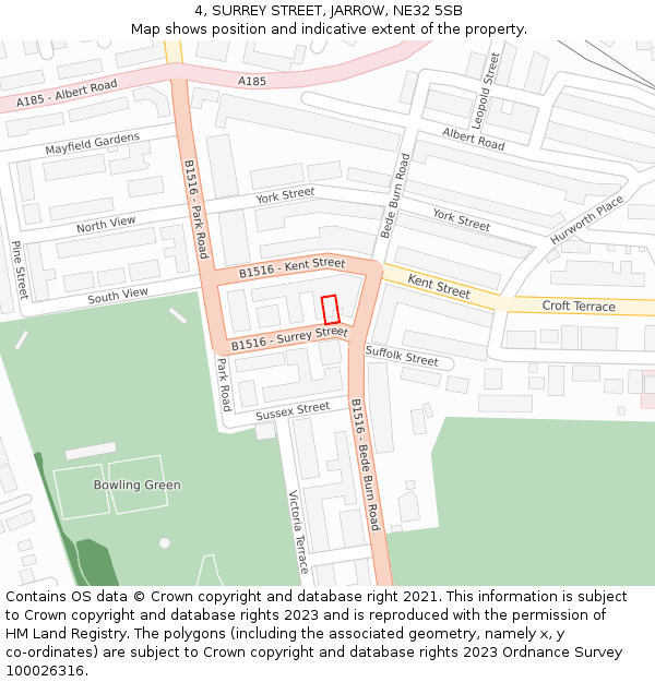 4, SURREY STREET, JARROW, NE32 5SB: Location map and indicative extent of plot