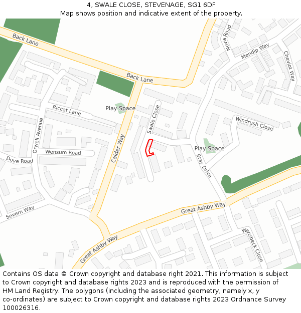 4, SWALE CLOSE, STEVENAGE, SG1 6DF: Location map and indicative extent of plot