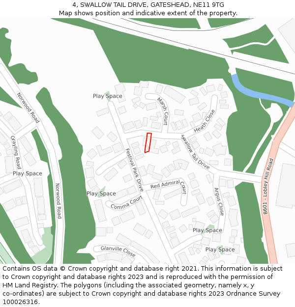 4, SWALLOW TAIL DRIVE, GATESHEAD, NE11 9TG: Location map and indicative extent of plot