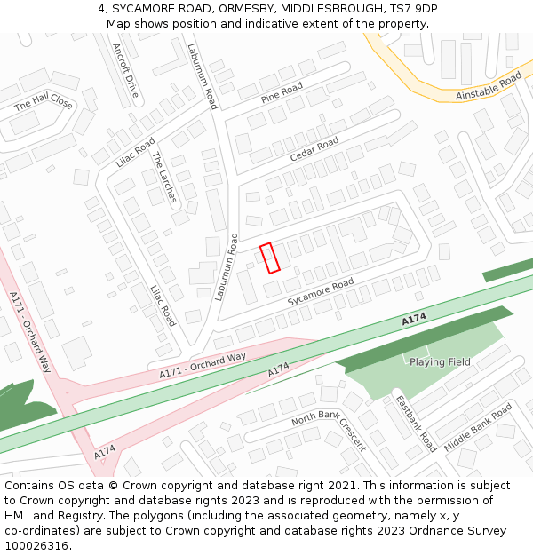 4, SYCAMORE ROAD, ORMESBY, MIDDLESBROUGH, TS7 9DP: Location map and indicative extent of plot