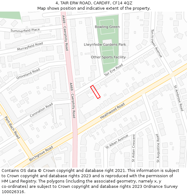 4, TAIR ERW ROAD, CARDIFF, CF14 4QZ: Location map and indicative extent of plot
