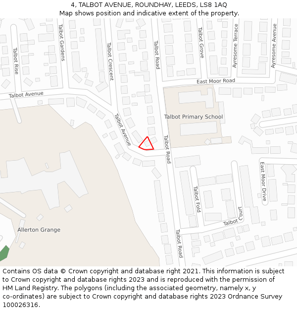 4, TALBOT AVENUE, ROUNDHAY, LEEDS, LS8 1AQ: Location map and indicative extent of plot
