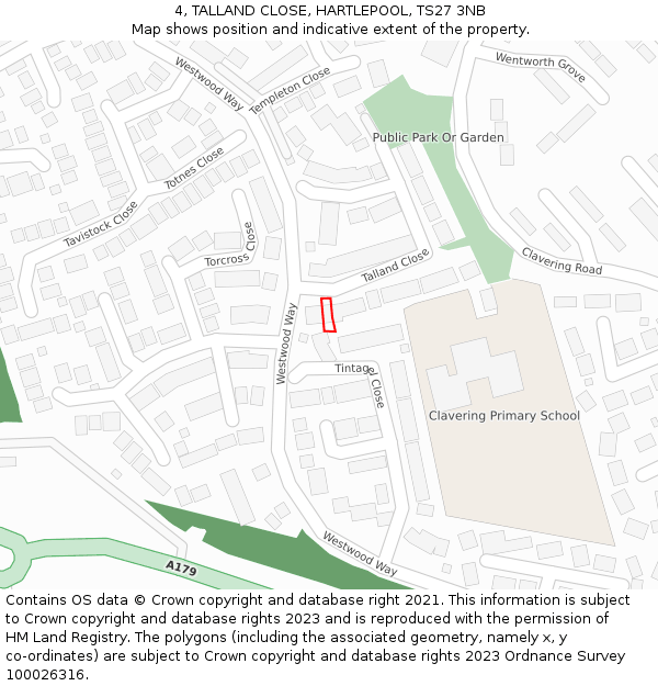 4, TALLAND CLOSE, HARTLEPOOL, TS27 3NB: Location map and indicative extent of plot