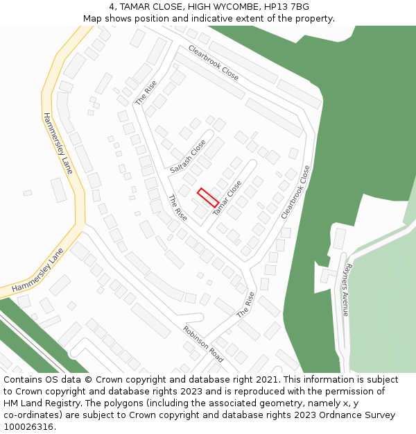 4, TAMAR CLOSE, HIGH WYCOMBE, HP13 7BG: Location map and indicative extent of plot