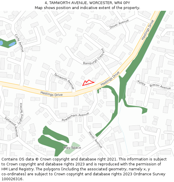 4, TAMWORTH AVENUE, WORCESTER, WR4 0PY: Location map and indicative extent of plot