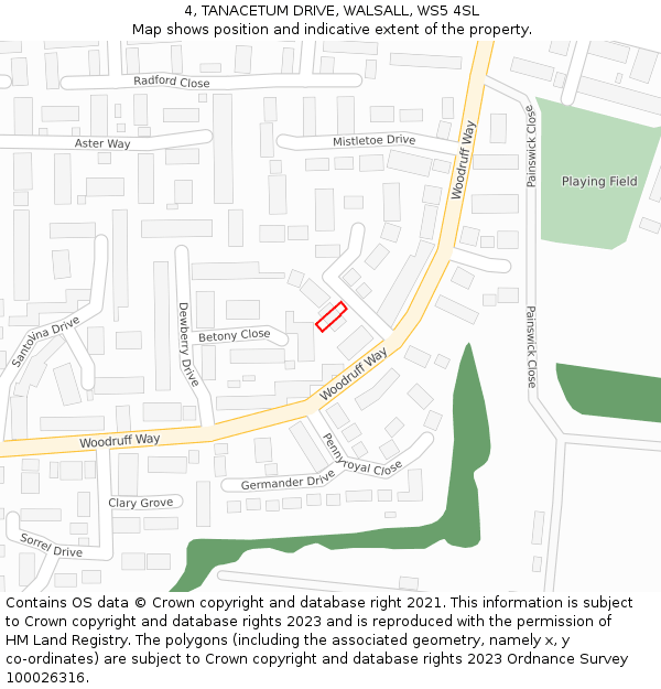 4, TANACETUM DRIVE, WALSALL, WS5 4SL: Location map and indicative extent of plot
