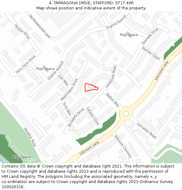 4, TARRAGONA DRIVE, STAFFORD, ST17 4XR: Location map and indicative extent of plot