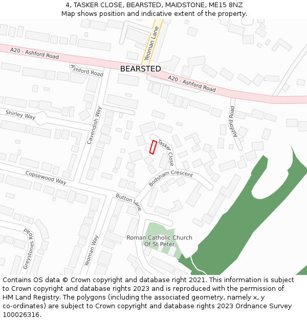 4, TASKER CLOSE, BEARSTED, MAIDSTONE, ME15 8NZ: Location map and indicative extent of plot