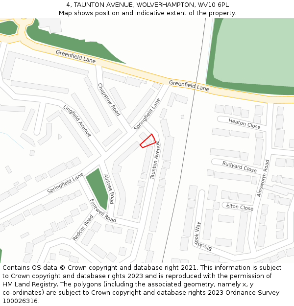 4, TAUNTON AVENUE, WOLVERHAMPTON, WV10 6PL: Location map and indicative extent of plot