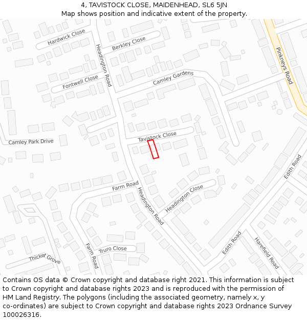 4, TAVISTOCK CLOSE, MAIDENHEAD, SL6 5JN: Location map and indicative extent of plot