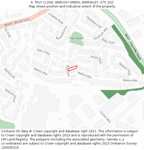 4, TAVY CLOSE, BARUGH GREEN, BARNSLEY, S75 1NZ: Location map and indicative extent of plot