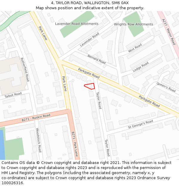 4, TAYLOR ROAD, WALLINGTON, SM6 0AX: Location map and indicative extent of plot