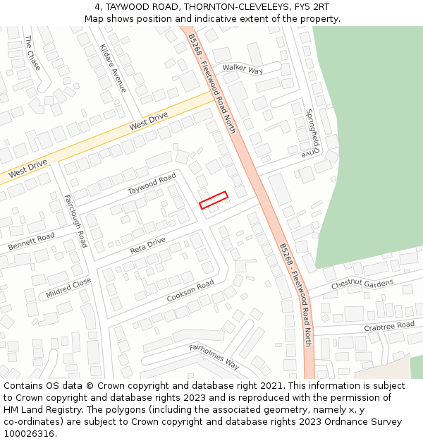 4, TAYWOOD ROAD, THORNTON-CLEVELEYS, FY5 2RT: Location map and indicative extent of plot