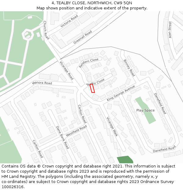 4, TEALBY CLOSE, NORTHWICH, CW9 5QN: Location map and indicative extent of plot
