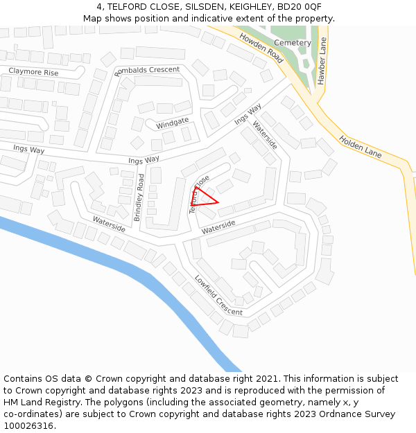4, TELFORD CLOSE, SILSDEN, KEIGHLEY, BD20 0QF: Location map and indicative extent of plot